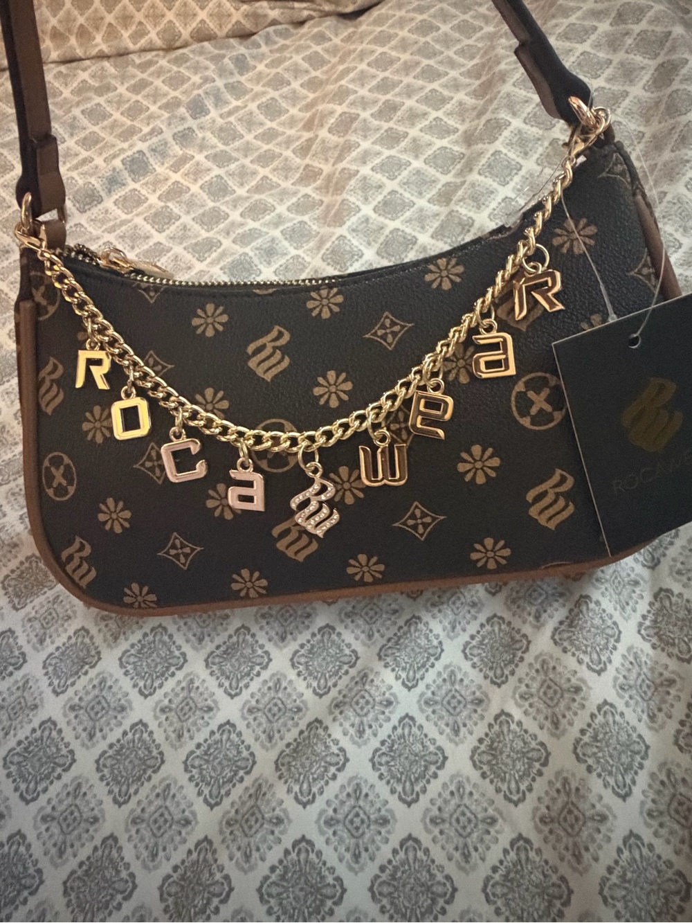 Rocawear Brown and Gold Logo Charm Shoulder Bag